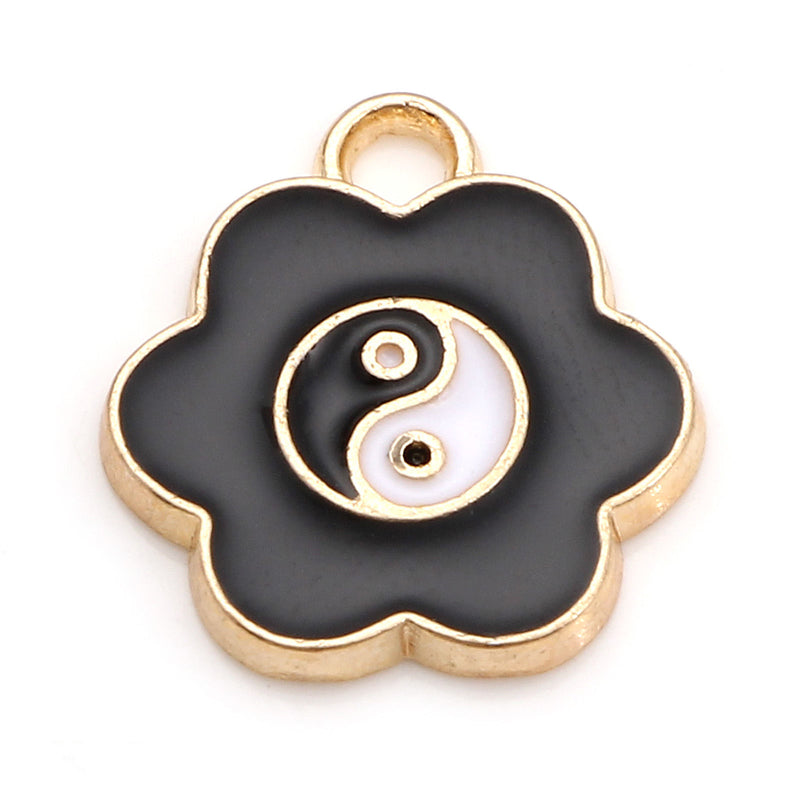 The Bead Store Gold Plated Enamelled Flower Shaped Yin Yang Charm