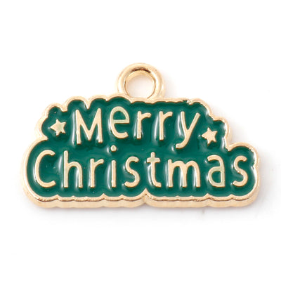 The Bead Store Gold Plated Green Enamel Merry Christmas Charm