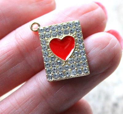 The Bead Store Gold Plated Red Enamel Heart Pendant with Crystals