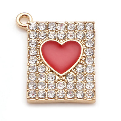 The Bead Store Gold Plated Red Enamel Heart Pendant with Crystals