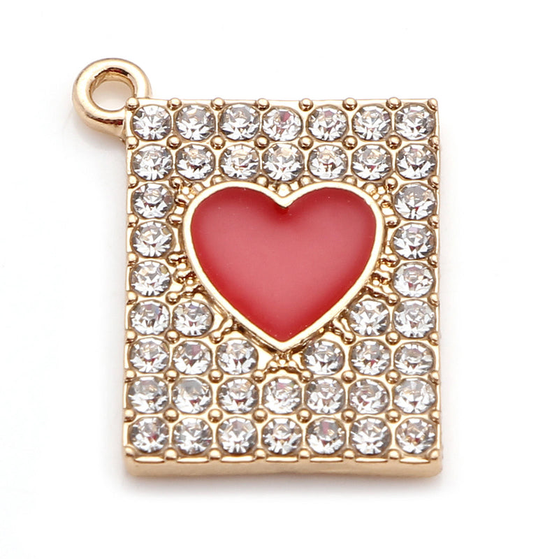 The Bead Store Gold Plated Red Enamel Heart Pendant with Crystals