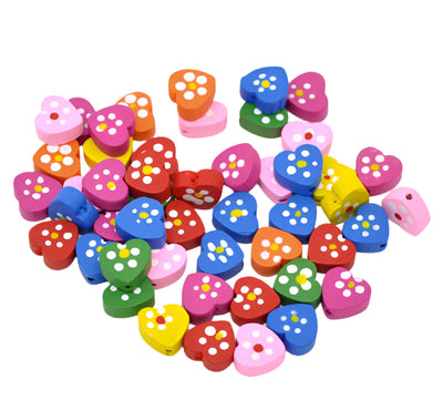 The Bead Store Heart Shape Wooden Beads Mixed Colours Pack of 15