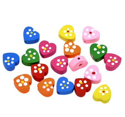 The Bead Store Heart Shape Wooden Beads Mixed Colours Pack of 15