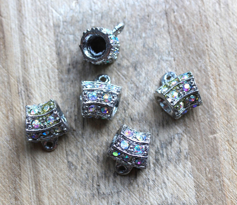 The Bead Store Large Hole Silver Plated Bail with Crystals 12x10mm