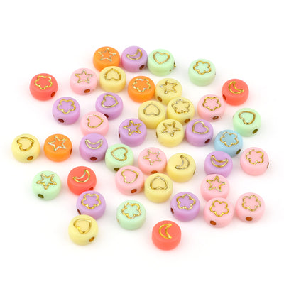 The Bead Store Mixed Colours Acrylic Beads ~ Star, Flower, Moon and Heart Mix ~ 30 Beads