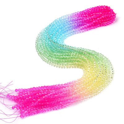 The Bead Store Multi Colour 4mm Round Faceted Glass Beads Fuchsia, Yellow, Light Blue, Light Green