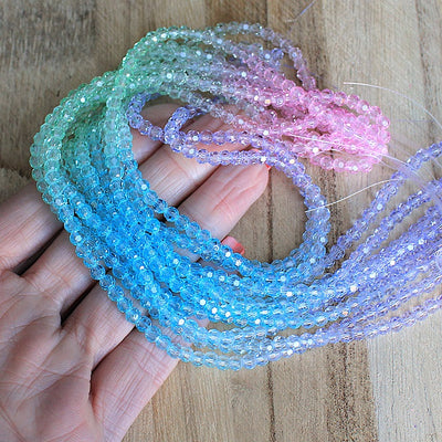 The Bead Store Multi Colour 4mm Round Faceted Glass Beads  Lt. Purple, Lt. Green, L.t Blue, Pink