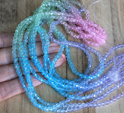 The Bead Store Multi Colour 4mm Round Faceted Glass Beads  Lt. Purple, Lt. Green, L.t Blue, Pink