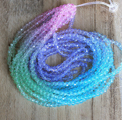 The Bead Store Multi Colour 4mm Round Faceted Glass Beads  Lt. Purple, Lt. Green, L.t Blue, Pink
