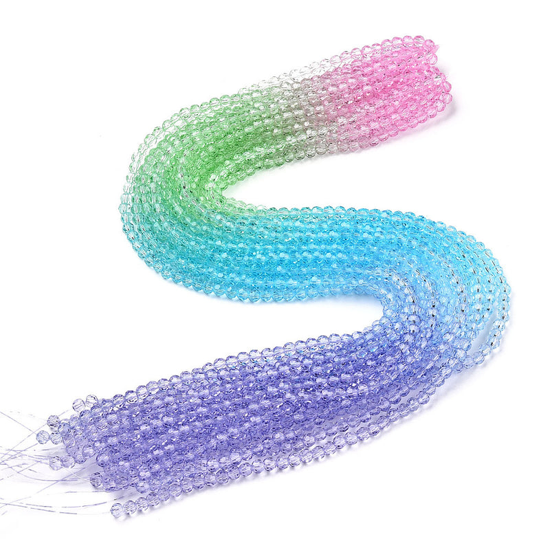 The Bead Store Multi Colour 4mm Round Faceted Glass Beads  Lt. Purple, Lt. Green, L.t Blue, Pink