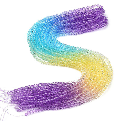 The Bead Store Multi Colour 4mm Round Faceted Glass Beads Purple, Yellow, Light Blue