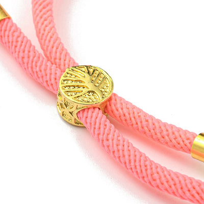 The Bead Store Pink Adjustable Bracelet Making Nylon Cord with Gold Plated Brass Tree of Life Sliding Stopper Bead