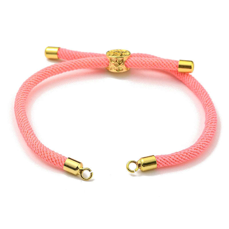 The Bead Store Pink Adjustable Bracelet Making Nylon Cord with Gold Plated Brass Tree of Life Sliding Stopper Bead