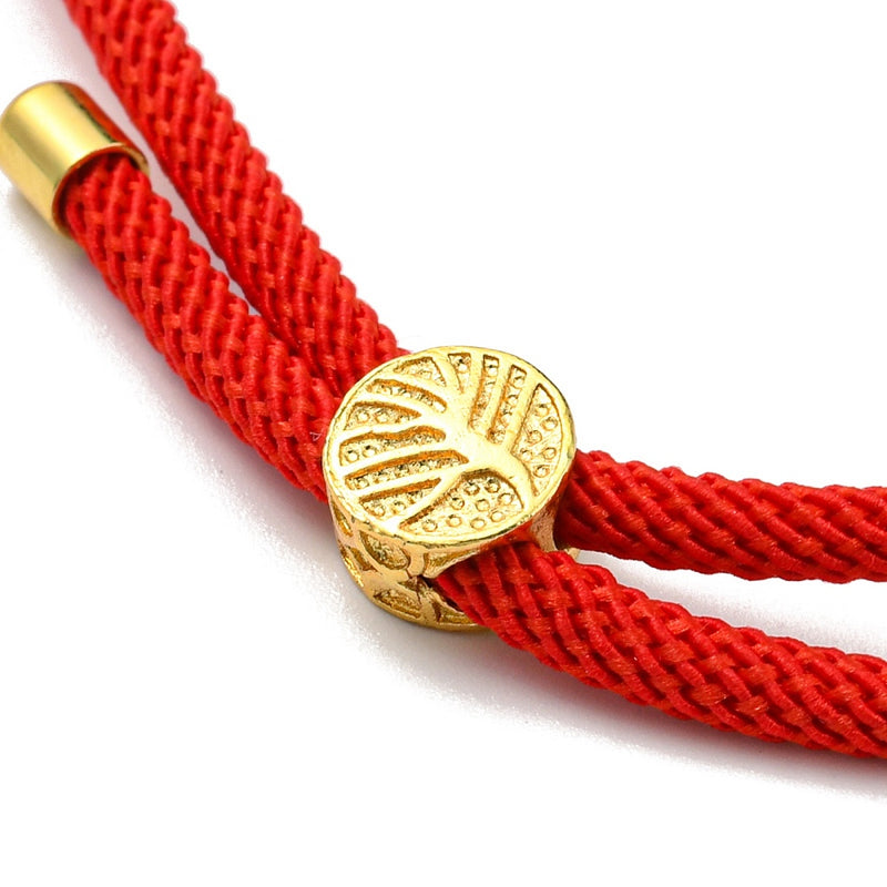 The Bead Store Red Adjustable Bracelet Making Nylon Cord with Gold Plated Brass Tree of Life Sliding Stopper Bead