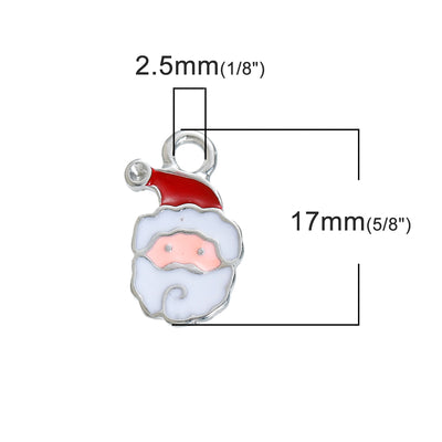 The Bead Store Rhodium Plated White and Red Enamel Santa Claus Charm