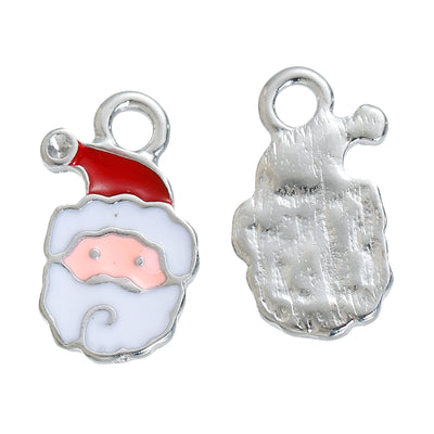 The Bead Store Rhodium Plated White and Red Enamel Santa Claus Charm