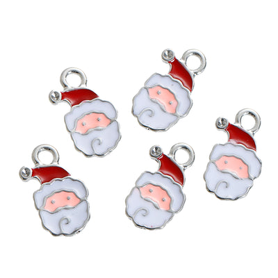 The Bead Store Rhodium Plated White and Red Enamel Santa Claus Charm