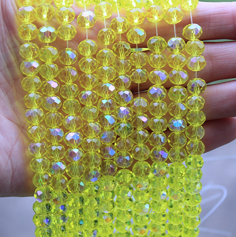 The Bead Store String of 8x6mm Faceted Glass Rondelle Beads Lemon AB