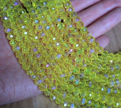 The Bead Store String of 8x6mm Faceted Glass Rondelle Beads Lemon AB