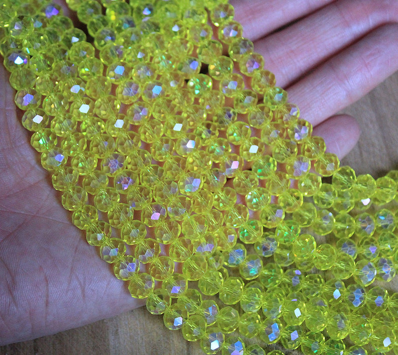 The Bead Store String of 8x6mm Faceted Glass Rondelle Beads Lemon AB
