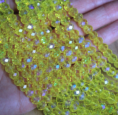 The Bead Store String of 8x6mm Faceted Glass Rondelle Beads Lemon AB
