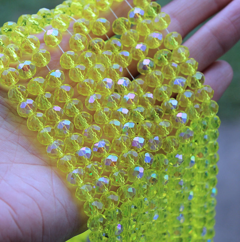 The Bead Store String of 8x6mm Faceted Glass Rondelle Beads Lemon AB