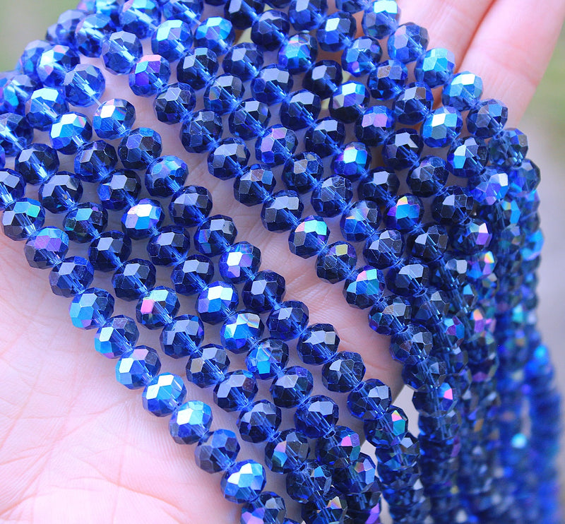 The Bead Store String of 8x6mm Faceted Glass Rondelle Beads Montana Blue AB