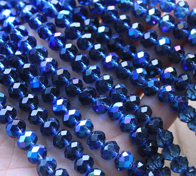The Bead Store String of 8x6mm Faceted Glass Rondelle Beads Montana Blue AB