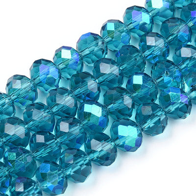 The Bead Store String of 8x6mm Faceted Glass Rondelle Beads Steel Blue AB
