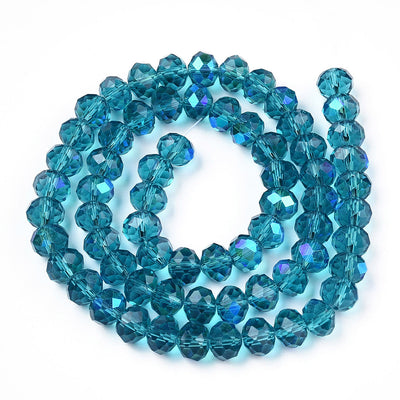 The Bead Store String of 8x6mm Faceted Glass Rondelle Beads Steel Blue AB