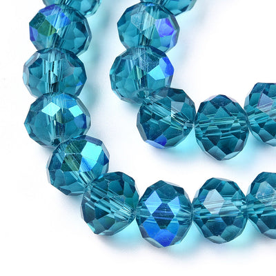 The Bead Store String of 8x6mm Faceted Glass Rondelle Beads Steel Blue AB
