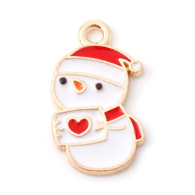 The Bead Store White and Red Enamel Christmas Snowman Charm