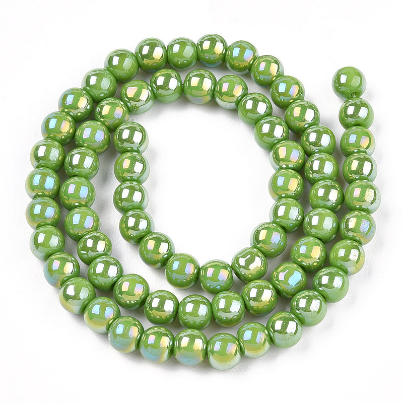 The Beads Store 6mm Round Glass Beads Glazed Lime Green approx. 70 beads / string