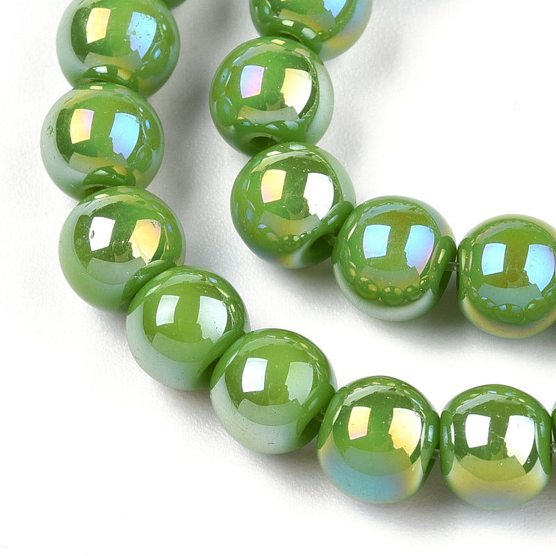 The Beads Store 6mm Round Glass Beads Glazed Lime Green approx. 70 beads / string