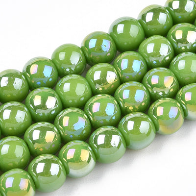 The Beads Store 6mm Round Glass Beads Glazed Lime Green approx. 70 beads / string