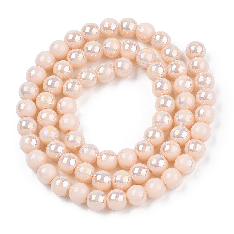 The Beads Store 6mm Round Glass Beads Glazed Pastel Peach approx. 70 beads / string