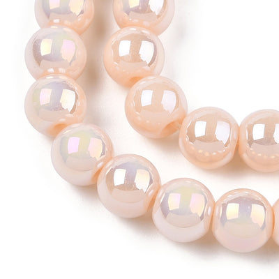 The Beads Store 6mm Round Glass Beads Glazed Pastel Peach approx. 70 beads / string