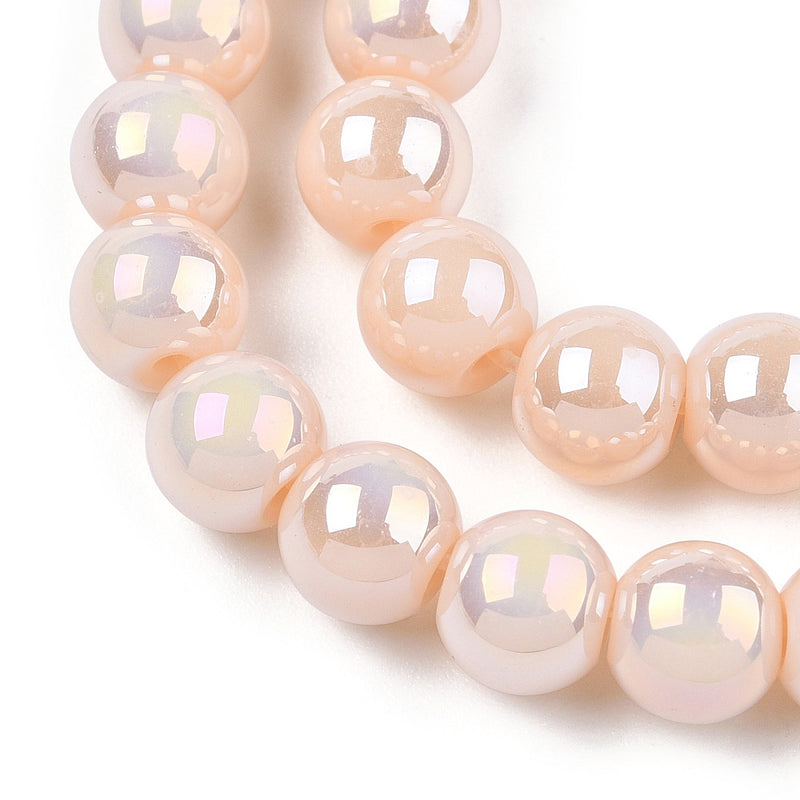 The Beads Store 6mm Round Glass Beads Glazed Pastel Peach approx. 70 beads / string