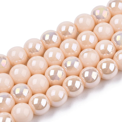 The Beads Store 6mm Round Glass Beads Glazed Pastel Peach approx. 70 beads / string