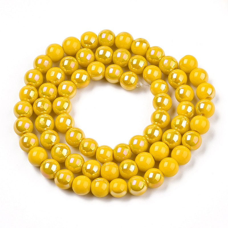 The Beads Store 6mm Round Glass Beads Glazed Yellow approx. 70 beads / string