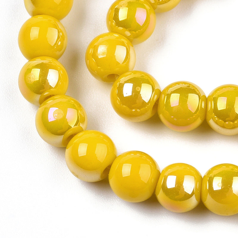 The Beads Store 6mm Round Glass Beads Glazed Yellow approx. 70 beads / string