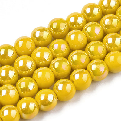 The Beads Store 6mm Round Glass Beads Glazed Yellow approx. 70 beads / string