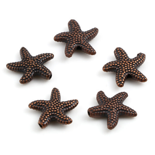 The Bed Store Metal Starfish Beads ~ 14mm ~ Antique Copper