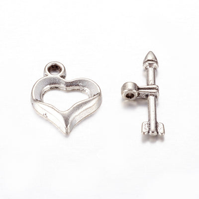 Antique Silver Plated Toggle Clasp ~ Heart and Arrow ~ 8mm