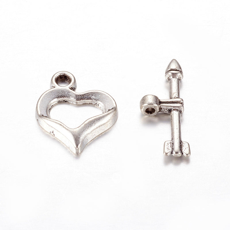 Antique Silver Plated Toggle Clasp ~ Heart and Arrow ~ 8mm