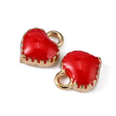 8mm Gold Plated Red Enamel Heart Charms ~ Pack of 5
