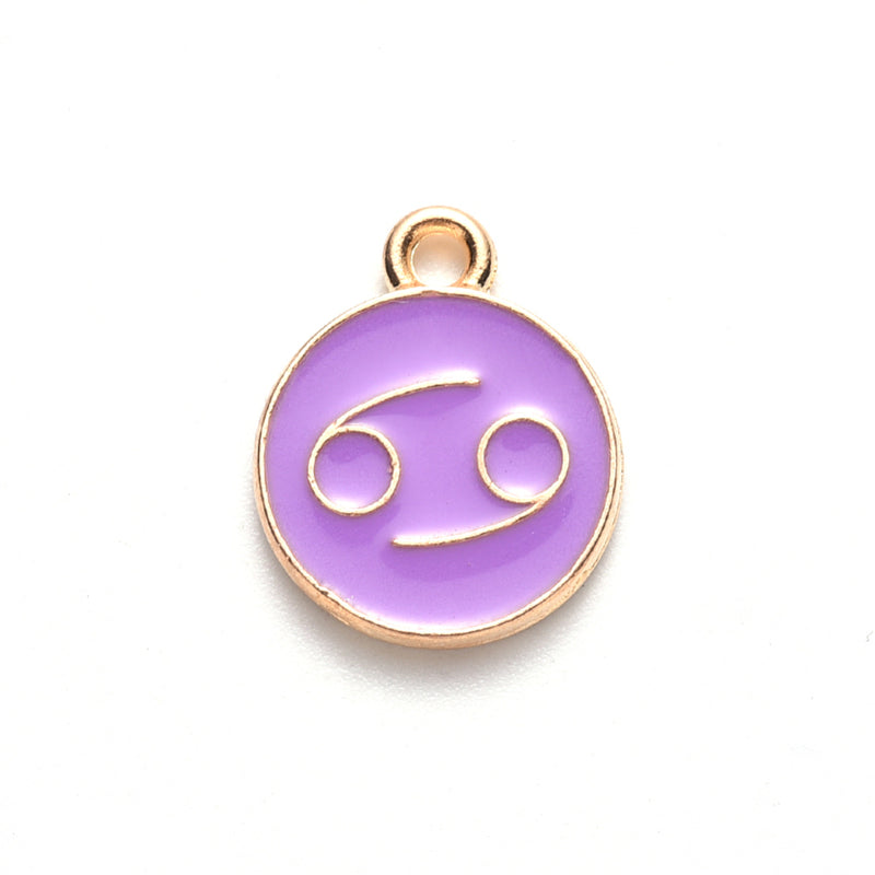 15x12mm Gold Plated Purple Enamel CANCER Charm