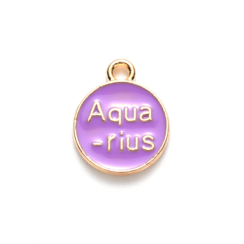 15x12mm Gold Plated Purple Enamel AQUARIUS Charm