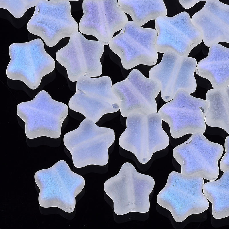 8mm Star Shaped Glass Beads ~ Frosted Crystal AB ~ Pack of 5