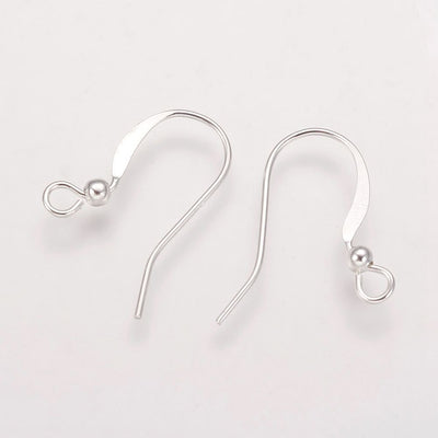 15mm Silver Plated Brass Flat French Earring Hooks with Bead ~ 5 Pairs